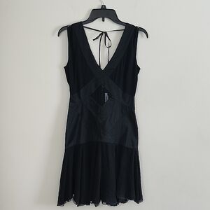 Bolongaro Trevor Silk Black Sleeveless V-Neck Dress with Tie Back Sexy Sz Small
